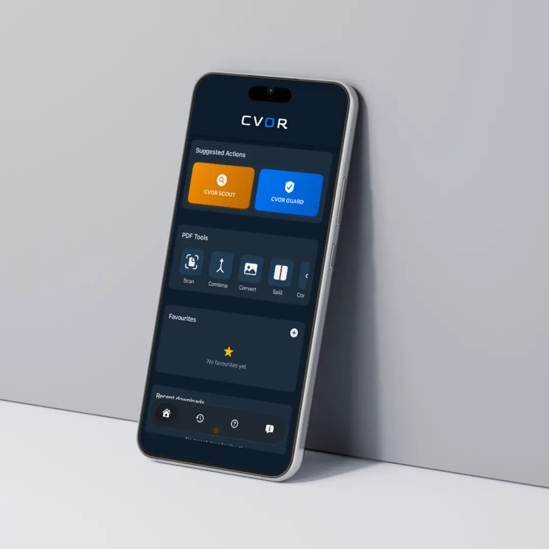CVOR Guard app preview showing local document and PDF tools